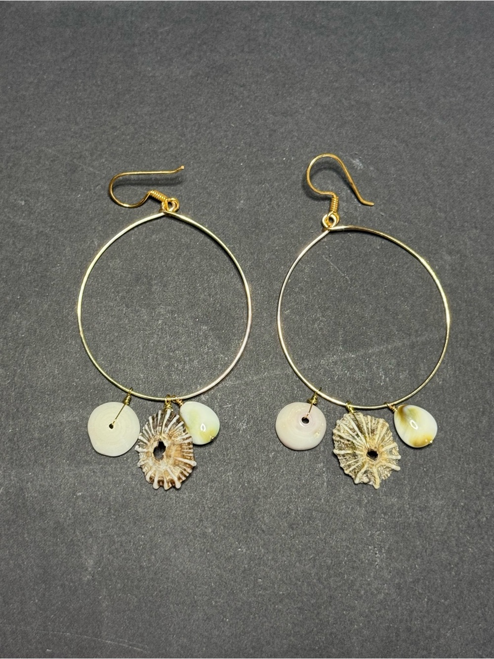 Hawaiian style Gold Hoop Earrings with Natural Shell Charms - Women Jewelry